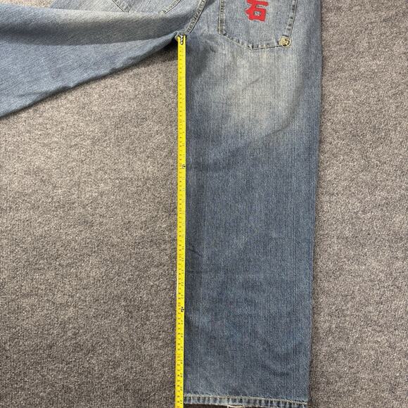 Vintage Y2K Rocket Men’s Embroidered Baggy Denim Jeans Hip Hop 36x32 - Picture 10 of 12